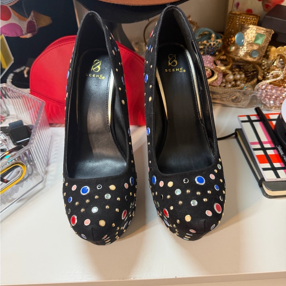 Scene  Black Heels with Colorful Studs